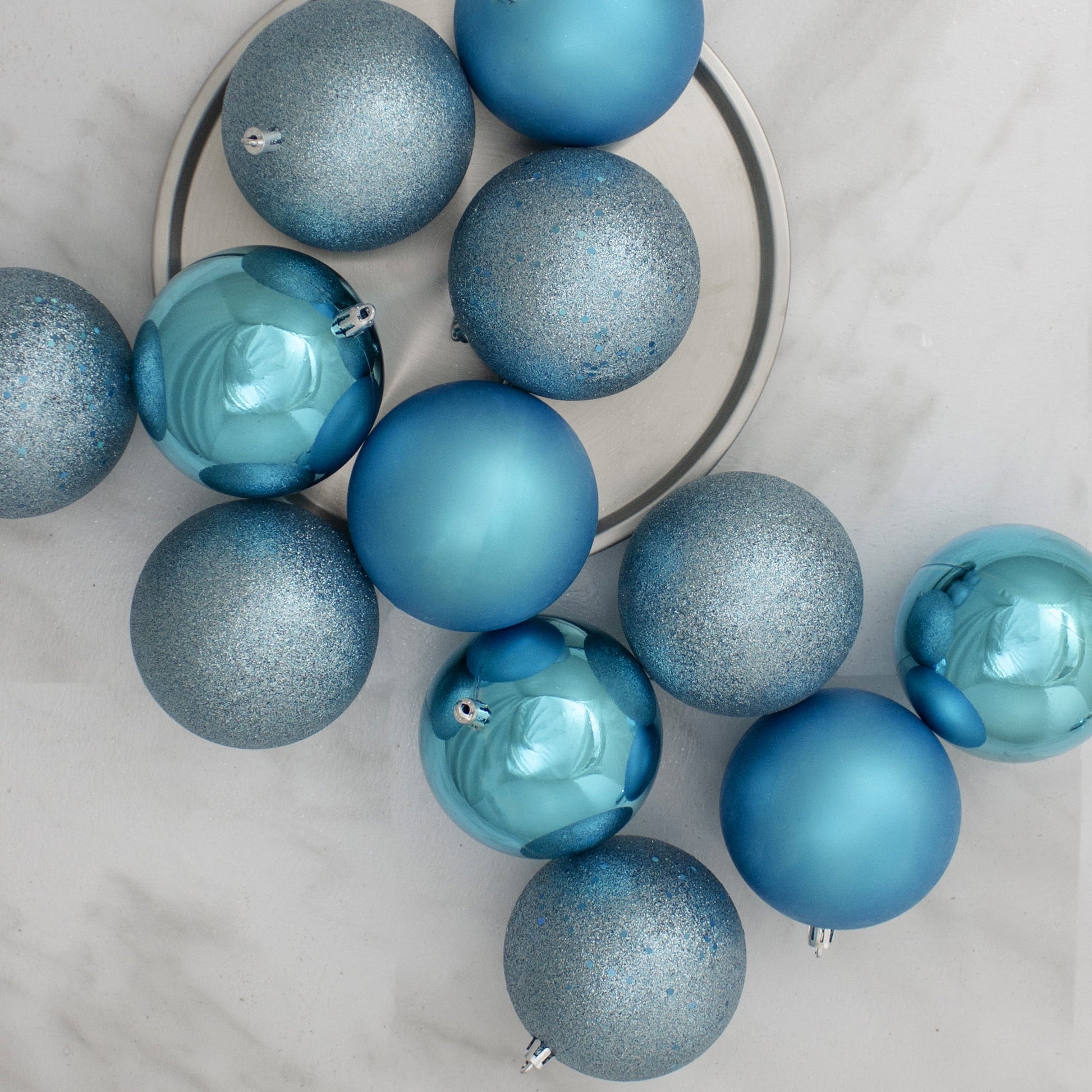 32Ct Turquoise Blue Shatterproof 4-Finish Christmas Ball Ornaments 3.25" (80Mm)