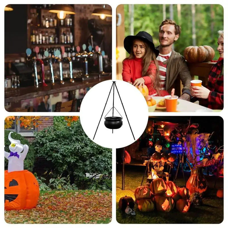 30.7In Halloween Decor Outdoor Large Witch Cauldron on Tripod Black Plastic Bowl Party Hocus Pocus Candy Bucket for Yard Lawn