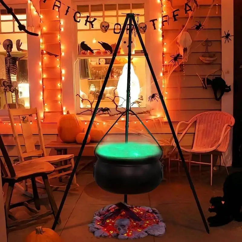 30.7In Halloween Decor Outdoor Large Witch Cauldron on Tripod Black Plastic Bowl Party Hocus Pocus Candy Bucket for Yard Lawn