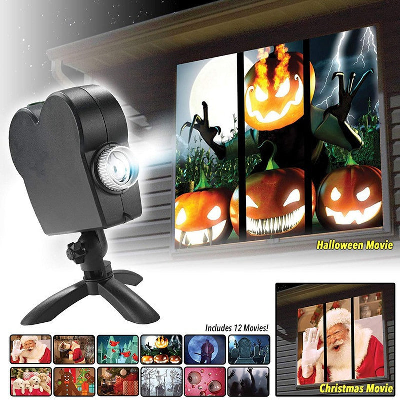 Halloween Christmas Laser Projector 12 Movies Disco Light Mini Window Home Theater Projector Indoor Outdoor Projector